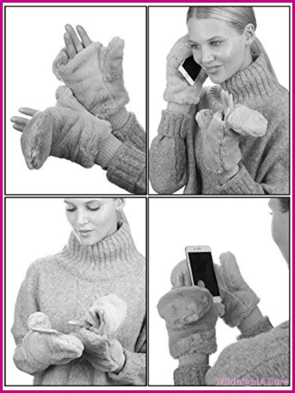 Faux Fur Sherpa Lined Convertible Fingerless Mittens Gloves - Picture 3 of 6